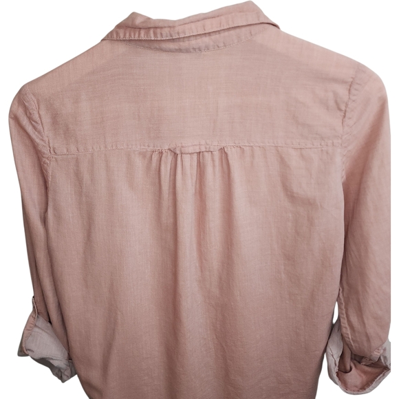 Joie Soft Pink Cotton Pleated Button Down Blouse Roll Tab Sleeves Size XS - Picture 5 of 12